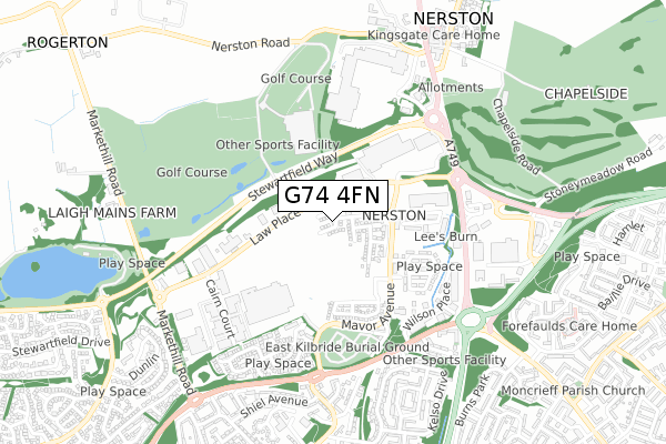 G74 4FN map - small scale - OS Open Zoomstack (Ordnance Survey)