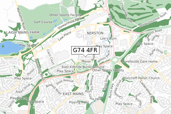 G74 4FR map - small scale - OS Open Zoomstack (Ordnance Survey)