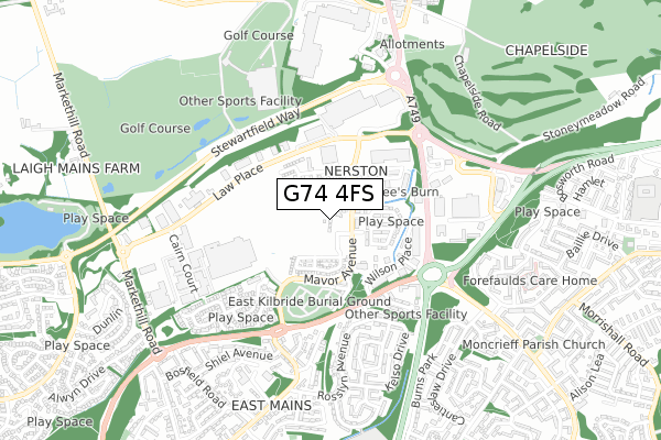 G74 4FS map - small scale - OS Open Zoomstack (Ordnance Survey)