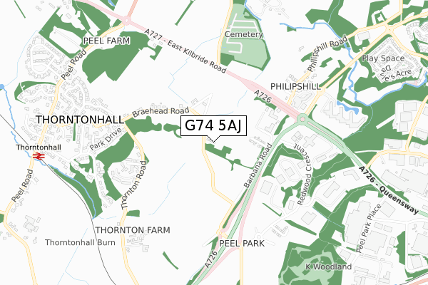 G74 5AJ map - small scale - OS Open Zoomstack (Ordnance Survey)