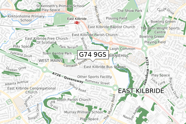 G74 9GS map - small scale - OS Open Zoomstack (Ordnance Survey)