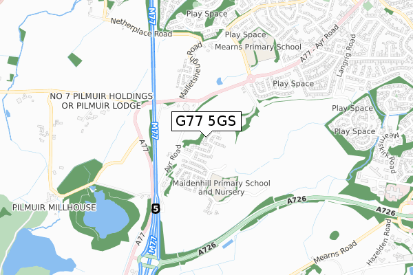 G77 5GS map - small scale - OS Open Zoomstack (Ordnance Survey)