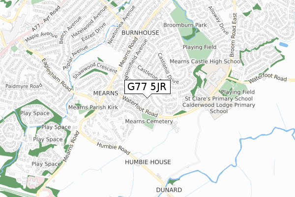 G77 5JR map - small scale - OS Open Zoomstack (Ordnance Survey)