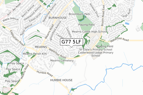 G77 5LF map - small scale - OS Open Zoomstack (Ordnance Survey)