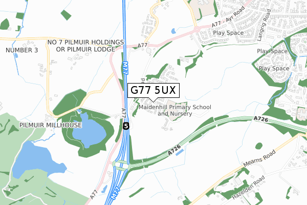 G77 5UX map - small scale - OS Open Zoomstack (Ordnance Survey)