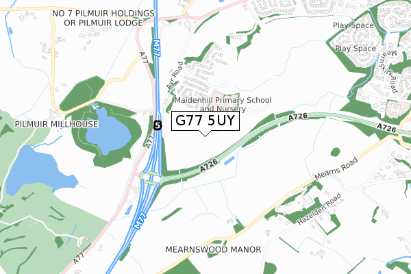 G77 5UY map - small scale - OS Open Zoomstack (Ordnance Survey)