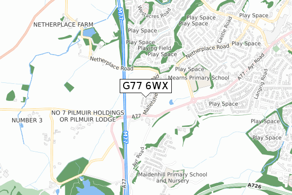 G77 6WX map - small scale - OS Open Zoomstack (Ordnance Survey)