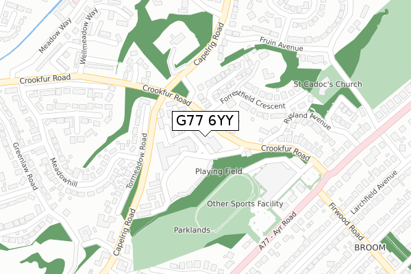 G77 6YY map - large scale - OS Open Zoomstack (Ordnance Survey)