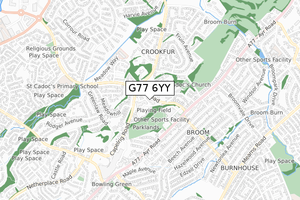 G77 6YY map - small scale - OS Open Zoomstack (Ordnance Survey)