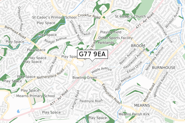 G77 9EA map - small scale - OS Open Zoomstack (Ordnance Survey)