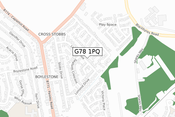 G78 1PQ map - large scale - OS Open Zoomstack (Ordnance Survey)