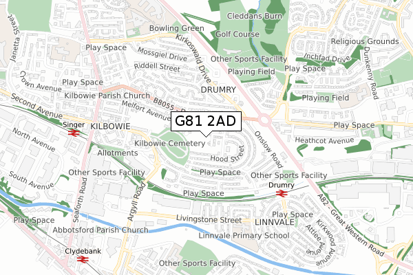 G81 2AD map - small scale - OS Open Zoomstack (Ordnance Survey)