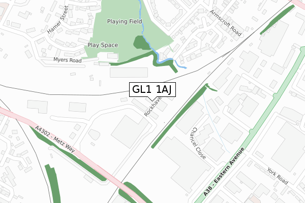 GL1 1AJ map - large scale - OS Open Zoomstack (Ordnance Survey)