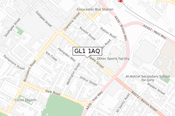 GL1 1AQ map - large scale - OS Open Zoomstack (Ordnance Survey)