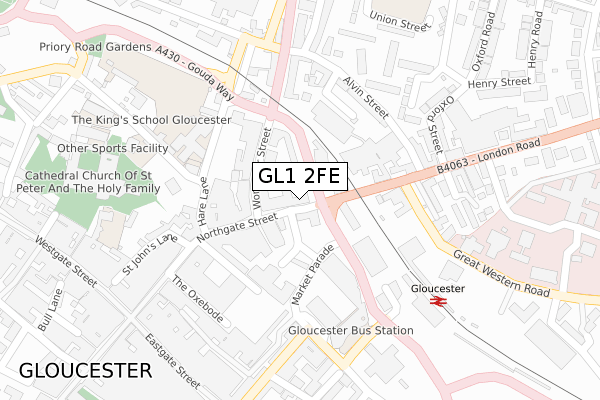 GL1 2FE map - large scale - OS Open Zoomstack (Ordnance Survey)