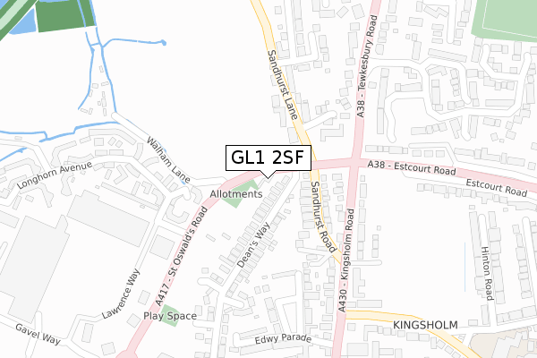 GL1 2SF map - large scale - OS Open Zoomstack (Ordnance Survey)