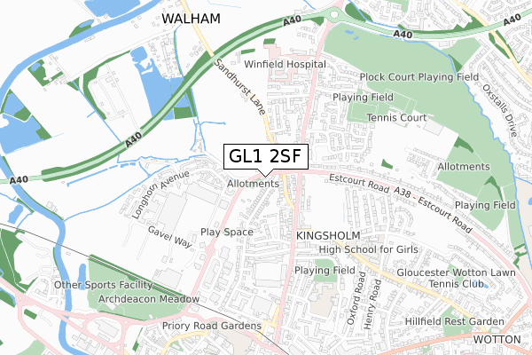 GL1 2SF map - small scale - OS Open Zoomstack (Ordnance Survey)