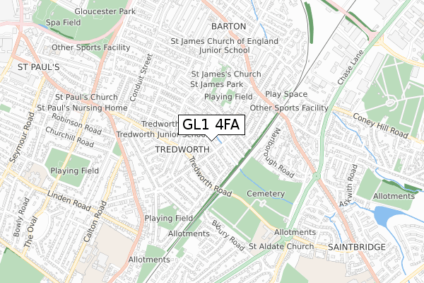 GL1 4FA map - small scale - OS Open Zoomstack (Ordnance Survey)