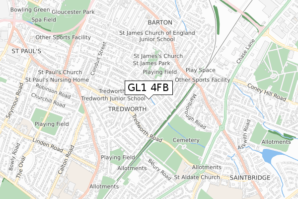 GL1 4FB map - small scale - OS Open Zoomstack (Ordnance Survey)