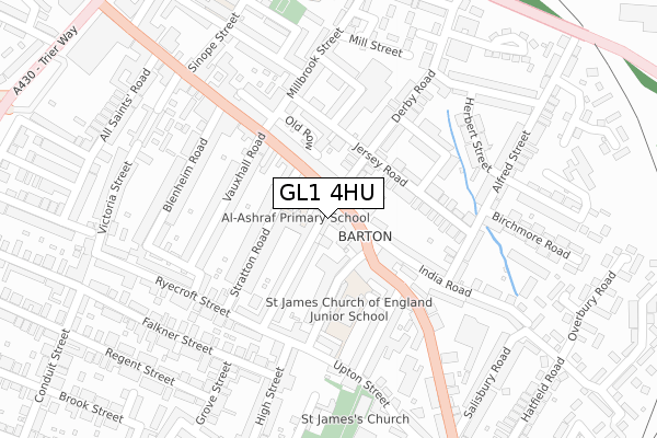 GL1 4HU map - large scale - OS Open Zoomstack (Ordnance Survey)