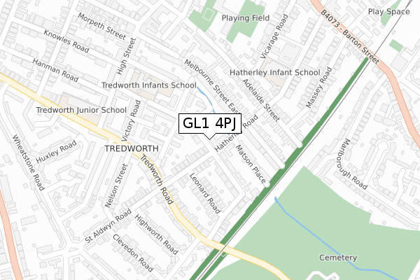 GL1 4PJ map - large scale - OS Open Zoomstack (Ordnance Survey)