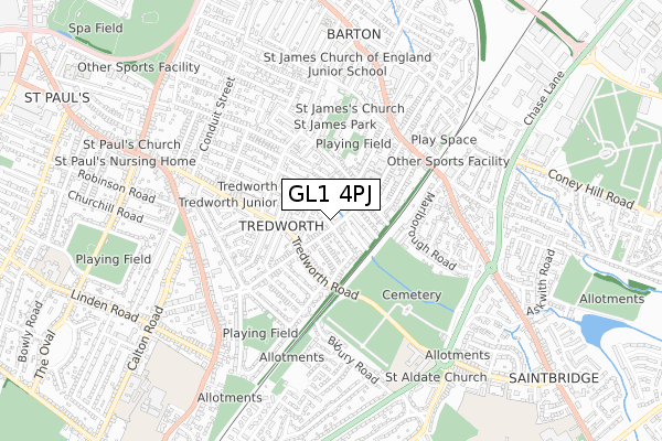 GL1 4PJ map - small scale - OS Open Zoomstack (Ordnance Survey)