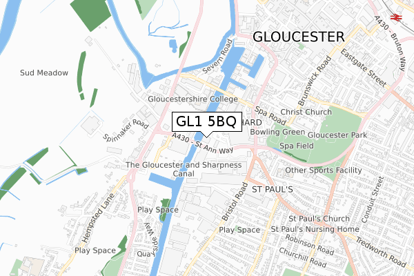 GL1 5BQ map - small scale - OS Open Zoomstack (Ordnance Survey)