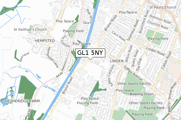 GL1 5NY map - small scale - OS Open Zoomstack (Ordnance Survey)