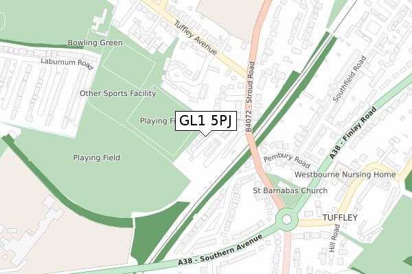 GL1 5PJ map - large scale - OS Open Zoomstack (Ordnance Survey)