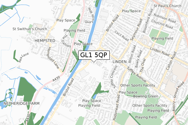 GL1 5QP map - small scale - OS Open Zoomstack (Ordnance Survey)