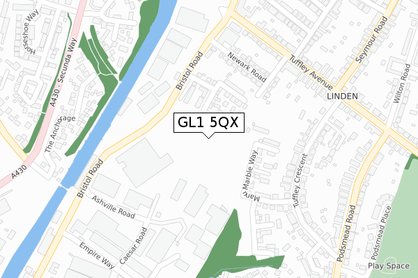 GL1 5QX map - large scale - OS Open Zoomstack (Ordnance Survey)