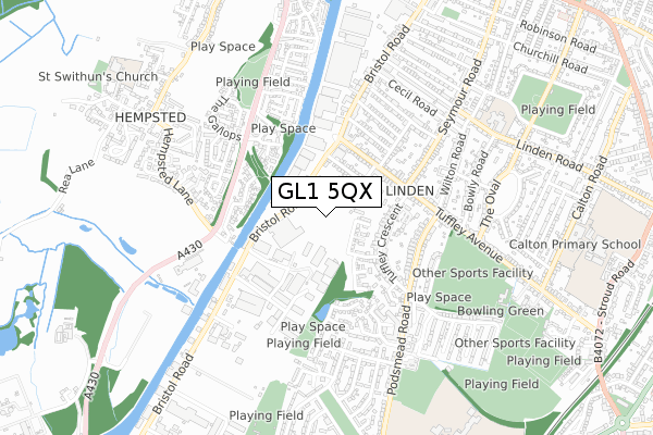 GL1 5QX map - small scale - OS Open Zoomstack (Ordnance Survey)