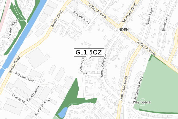 GL1 5QZ map - large scale - OS Open Zoomstack (Ordnance Survey)