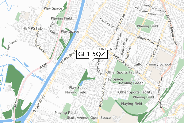 GL1 5QZ map - small scale - OS Open Zoomstack (Ordnance Survey)