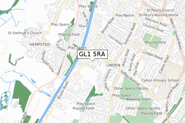 GL1 5RA map - small scale - OS Open Zoomstack (Ordnance Survey)