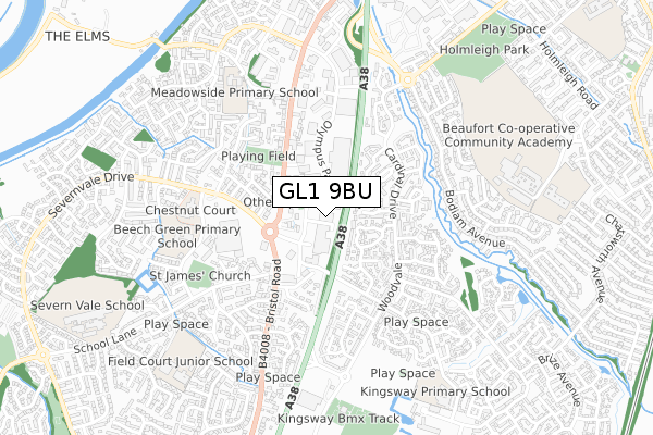 GL1 9BU map - small scale - OS Open Zoomstack (Ordnance Survey)