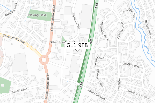 GL1 9FB map - large scale - OS Open Zoomstack (Ordnance Survey)