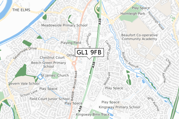 GL1 9FB map - small scale - OS Open Zoomstack (Ordnance Survey)