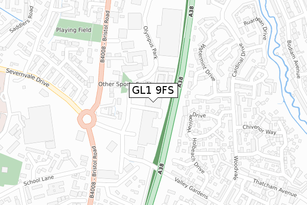 GL1 9FS map - large scale - OS Open Zoomstack (Ordnance Survey)