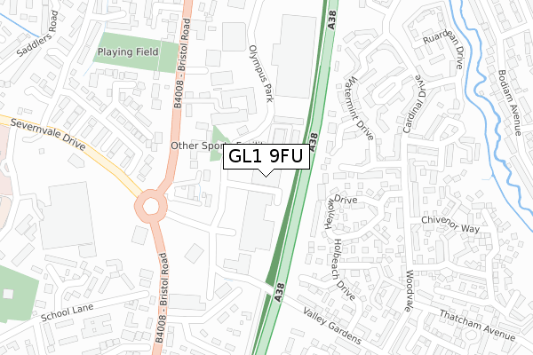 GL1 9FU map - large scale - OS Open Zoomstack (Ordnance Survey)