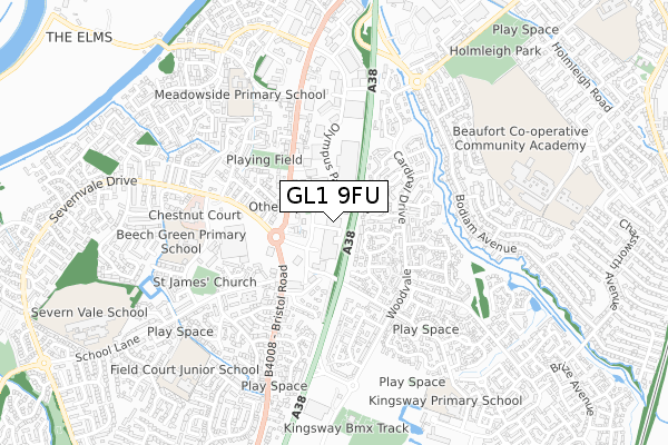 GL1 9FU map - small scale - OS Open Zoomstack (Ordnance Survey)