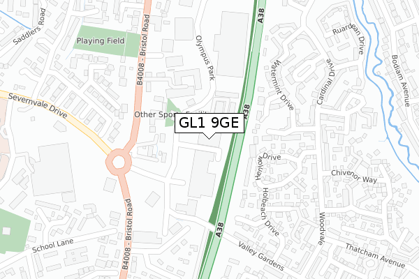 GL1 9GE map - large scale - OS Open Zoomstack (Ordnance Survey)