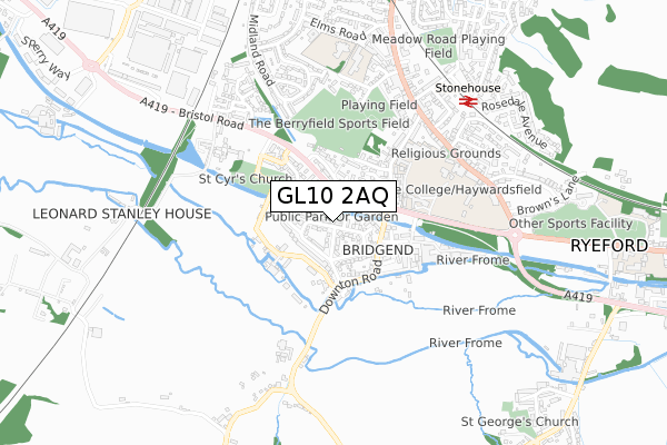 GL10 2AQ map - small scale - OS Open Zoomstack (Ordnance Survey)