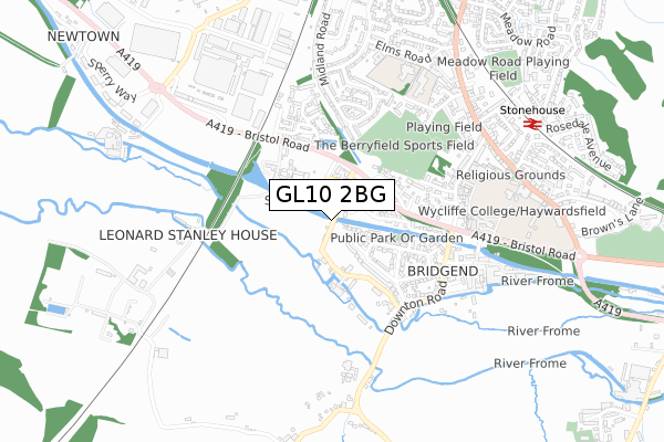 GL10 2BG map - small scale - OS Open Zoomstack (Ordnance Survey)