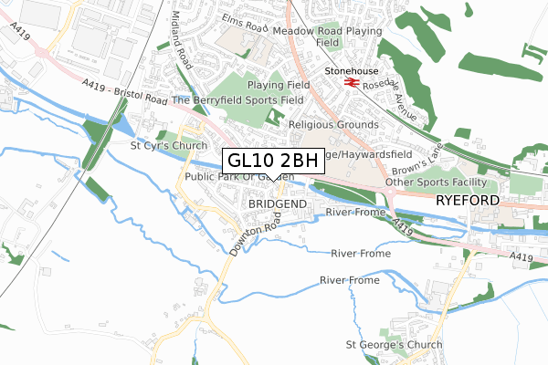 GL10 2BH map - small scale - OS Open Zoomstack (Ordnance Survey)