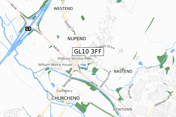 GL10 3FF map - small scale - OS Open Zoomstack (Ordnance Survey)