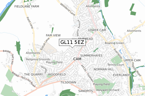 GL11 5EZ map - small scale - OS Open Zoomstack (Ordnance Survey)