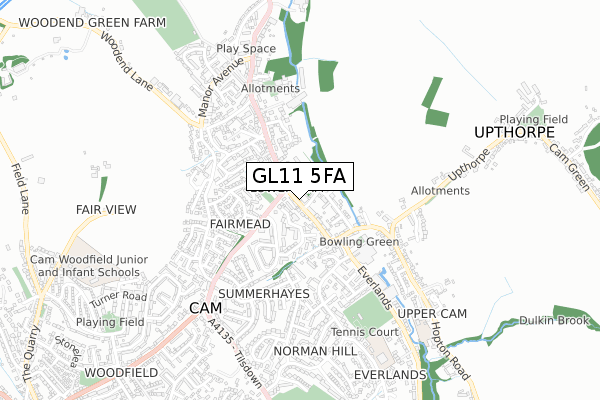 GL11 5FA map - small scale - OS Open Zoomstack (Ordnance Survey)