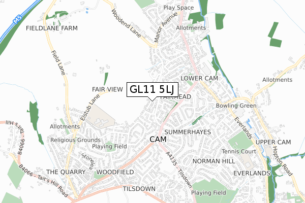 GL11 5LJ map - small scale - OS Open Zoomstack (Ordnance Survey)