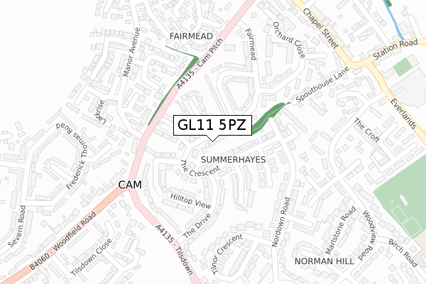 GL11 5PZ map - large scale - OS Open Zoomstack (Ordnance Survey)